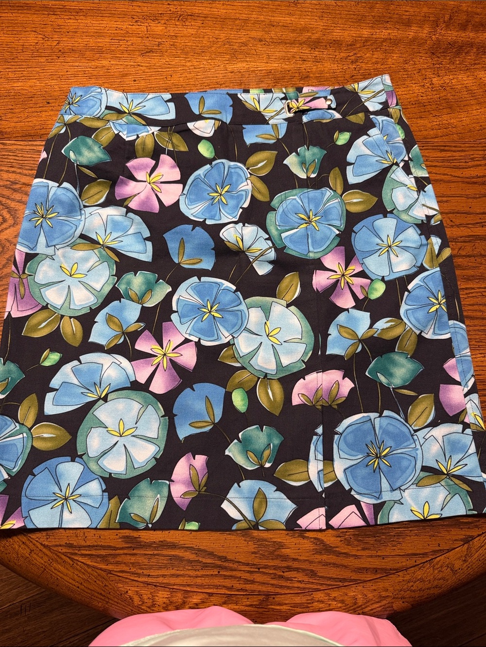 Talbots Black Pencil Skirt with Blue and Pink Floral Print